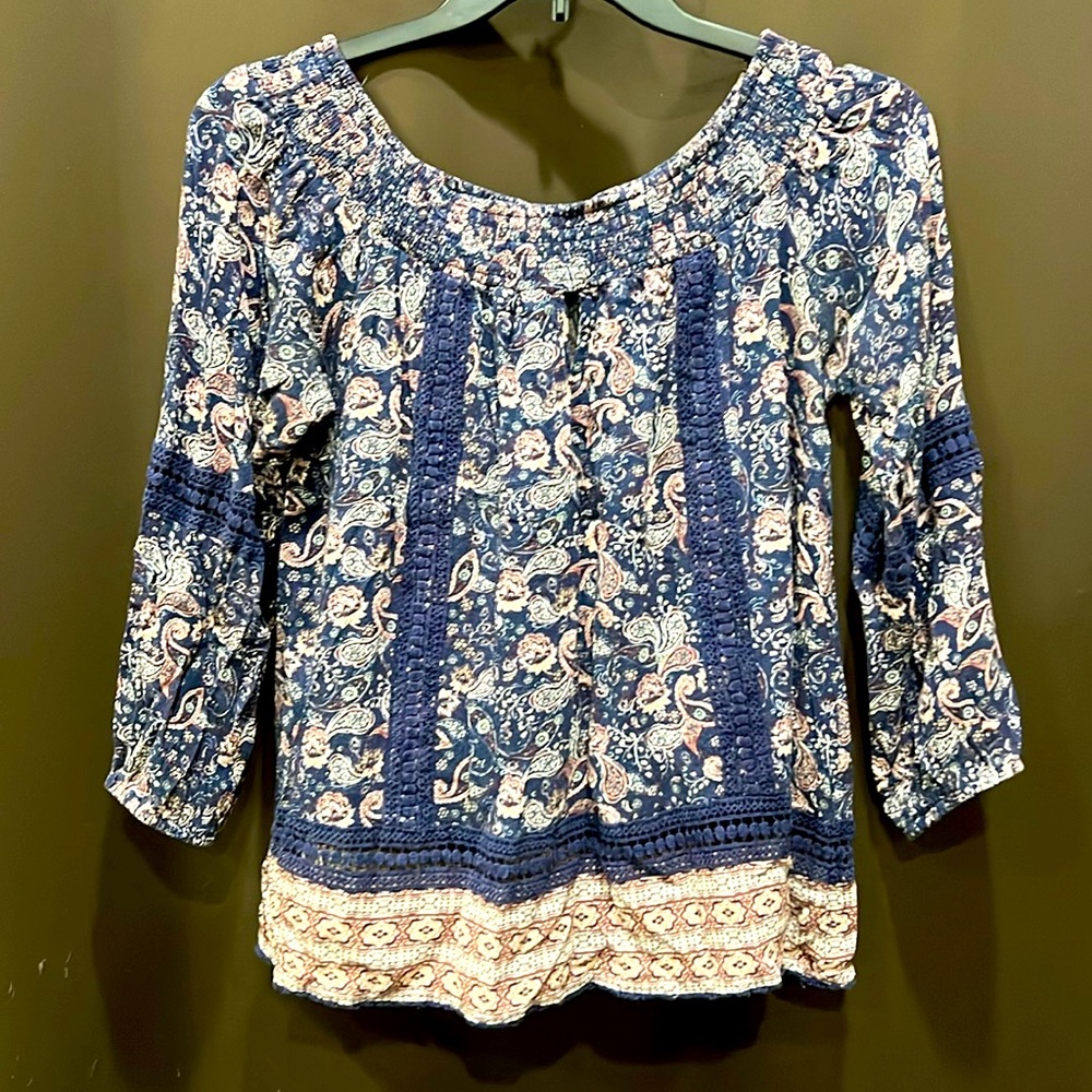 Knox Rose Bohemian Peasant Lace Paisley Blouse, Size Large